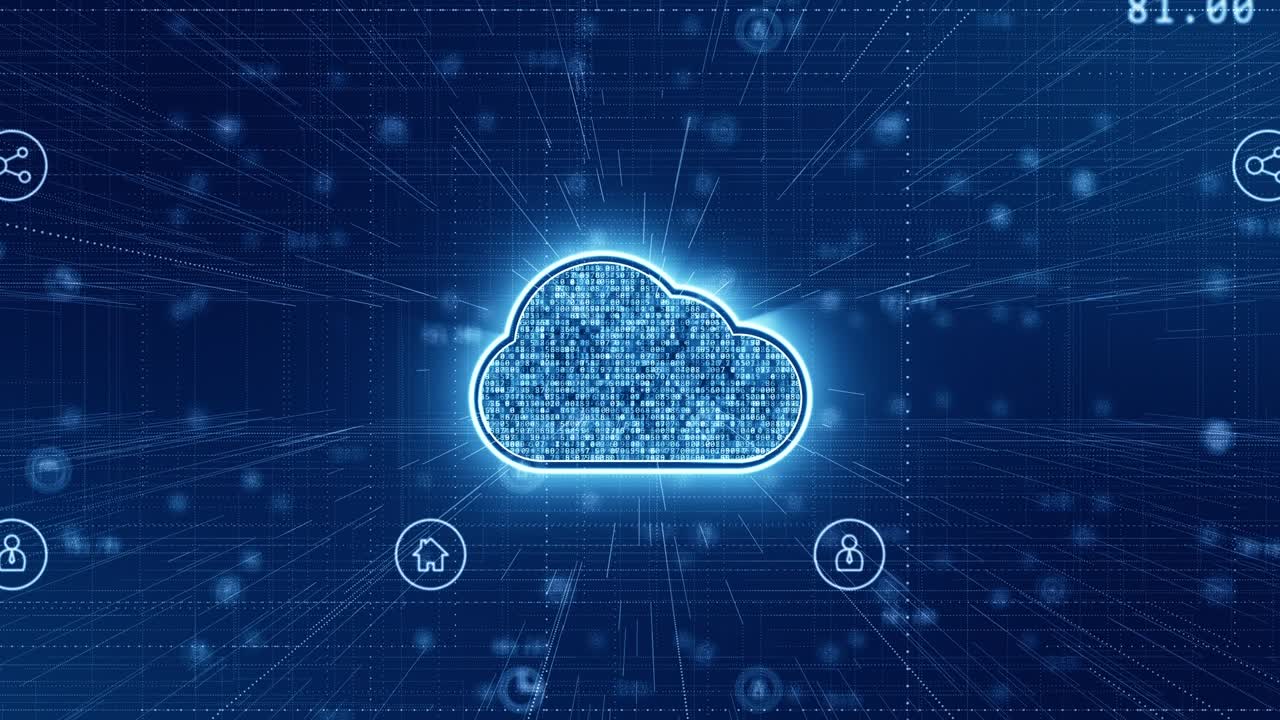 Motion graphic of Blue cloud computing storage with technology futuristic icon elements abstract background seamless loop video