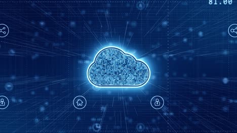 gráfico de movimiento de almacenamiento de computación en nube azul con tecnología elementos de icono futurista fondo abstracto video de bucle sin costuras