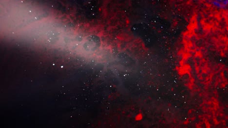 Abstract red and black ink forming space-like shapes in dreamy cosmic macro style
