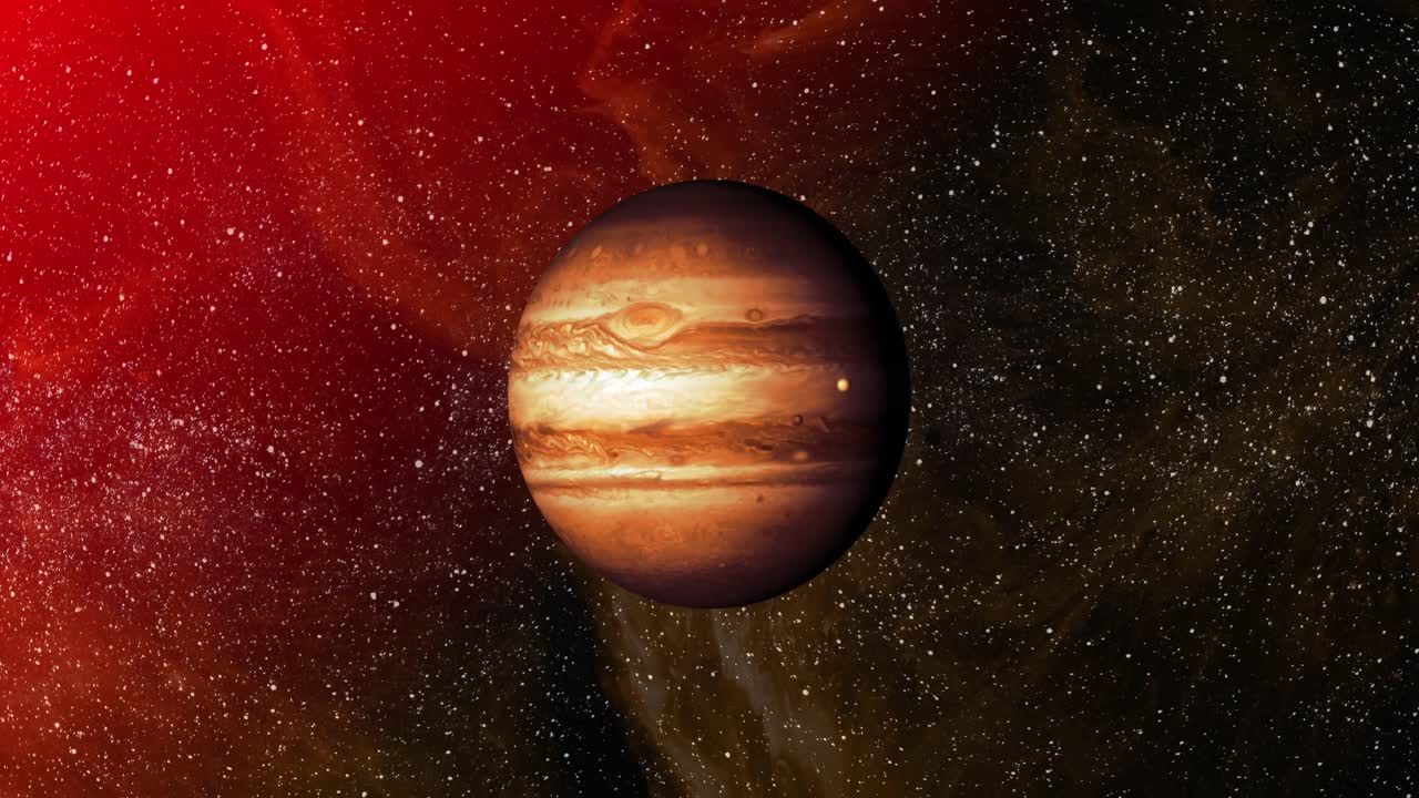 animación del planeta naranja en la galaxia roja