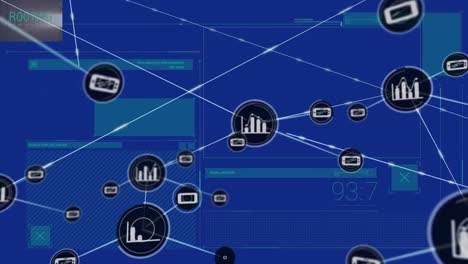 Animation-of-network-of-connections-with-icons-over-blue-background