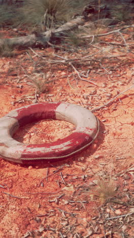 abandoned life preserver in the desert