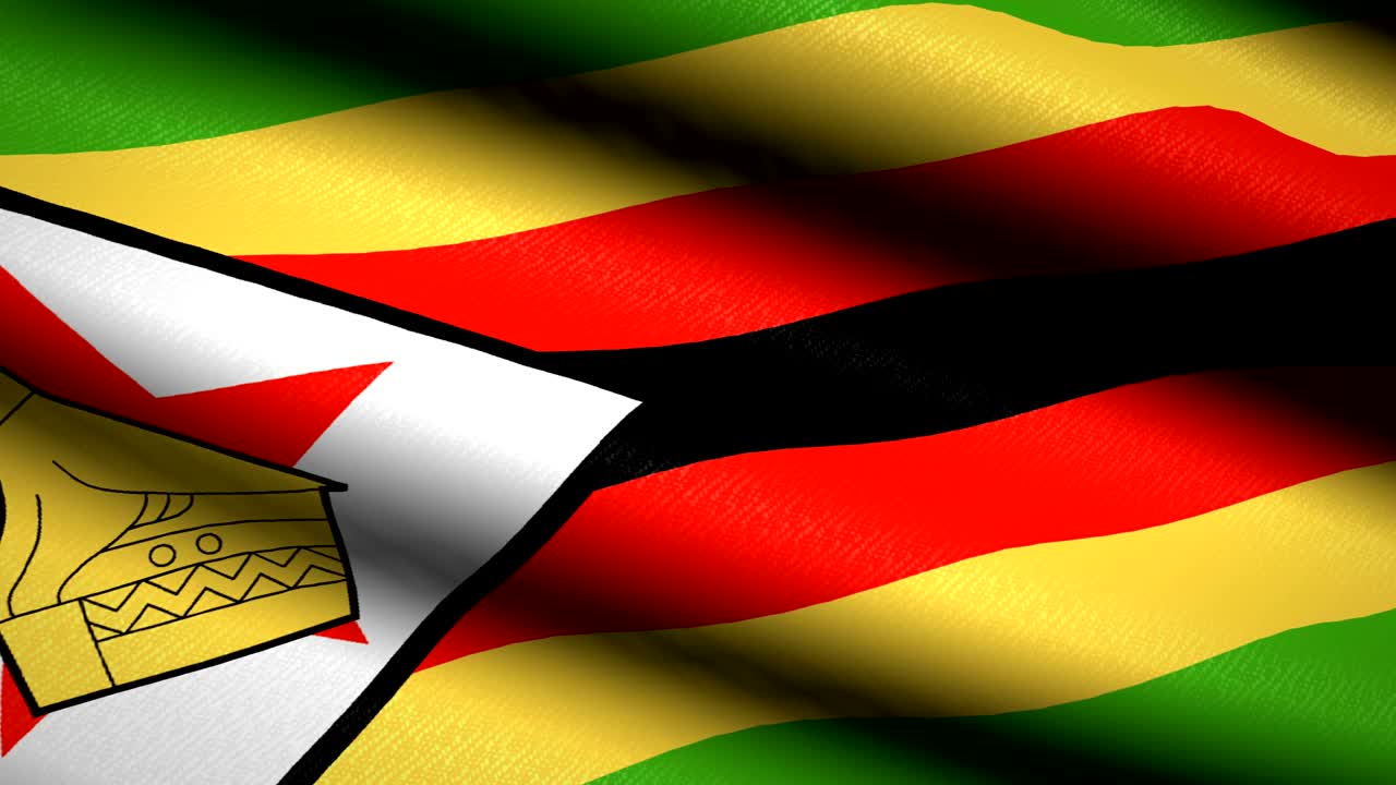 Bandiera dello Zimbabwe che sventola su sfondo tessile testurizzato. Animazione in loop continuo. Schermo intero. Movimento lento. Video 4K