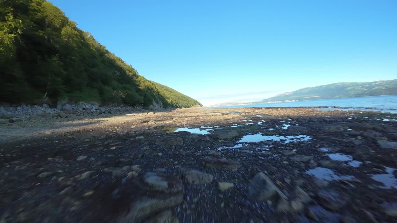 Experience the breathtaking rocky coastline and serene waters during low tide in stunning detail