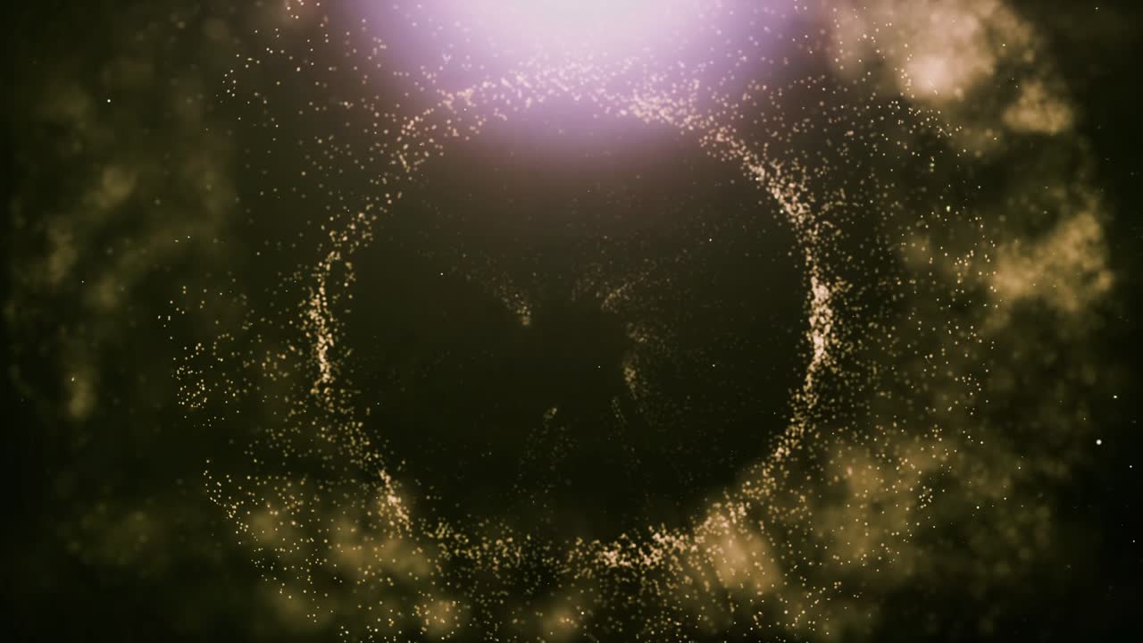 las partículas brillantes de oro suave brillan y se desplazan a lo largo de una corriente suave