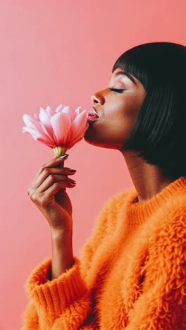 woman with a flower in profile
