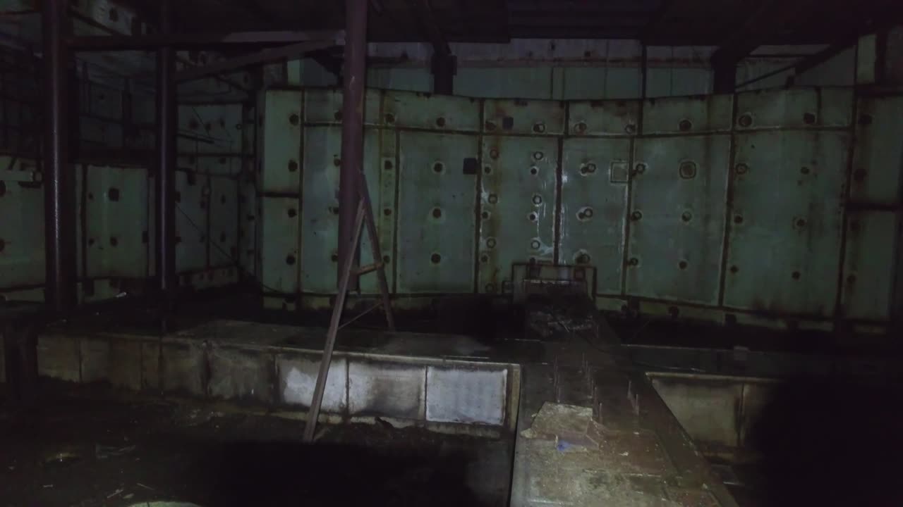 Abandoned Chernobyl Power Plant Reactor Room In Ukraine - Tilt Up Shot