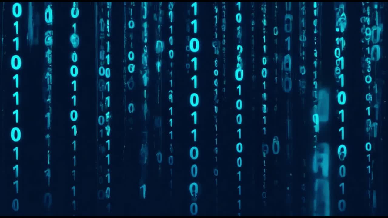 Falling Binary Code Stream on Dark Blue Background
