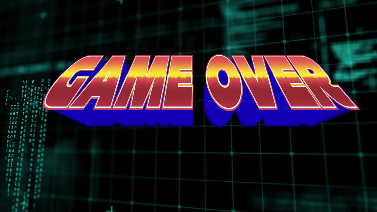 검은색 배경에서 게임 오버 오버 데이터 프로세싱의 애니메이션