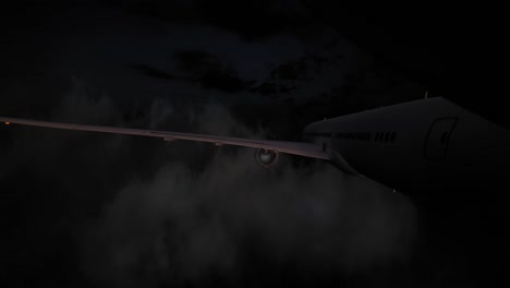 airplane flying in night dark cinematic clouds