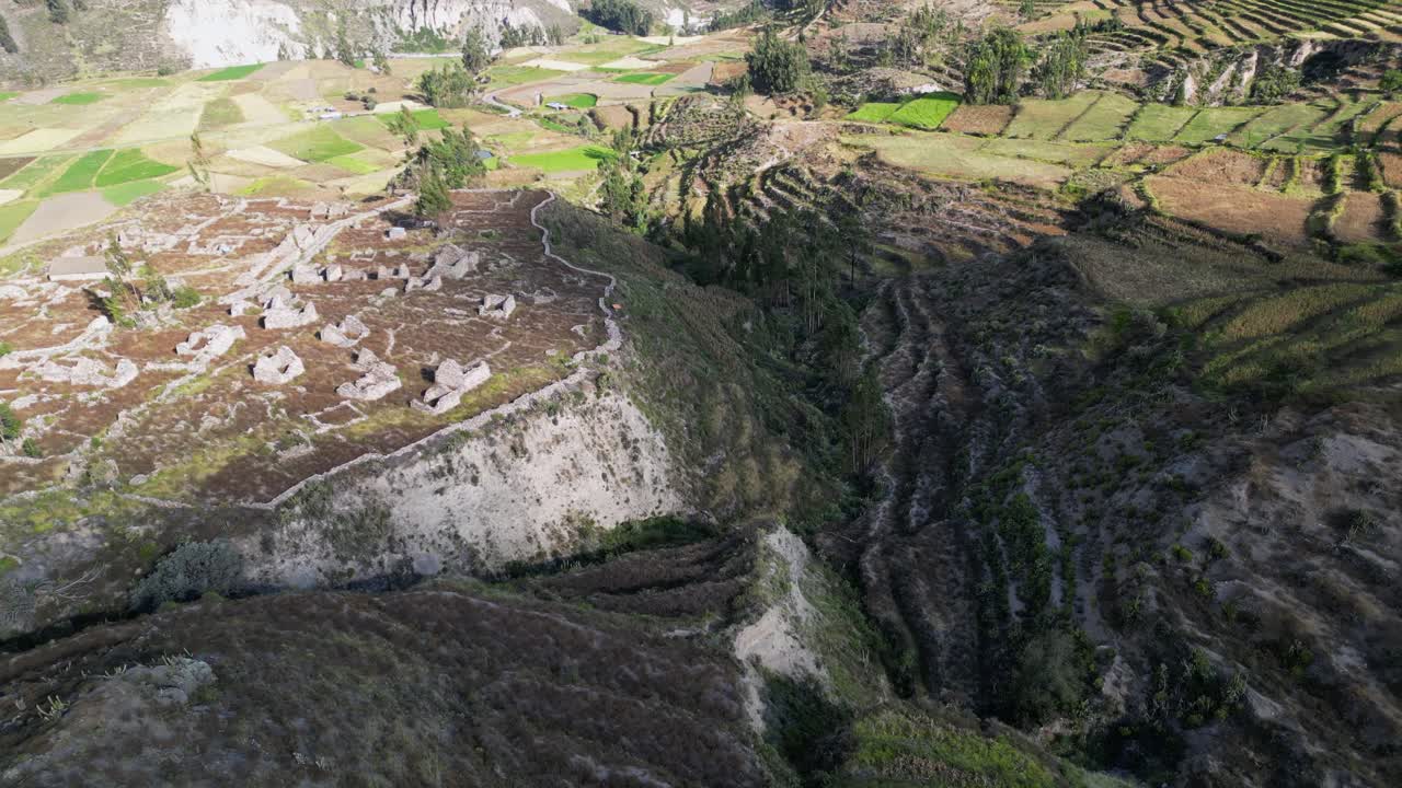 Aerial view of terraced river valley and Uyo Uyo archeological site