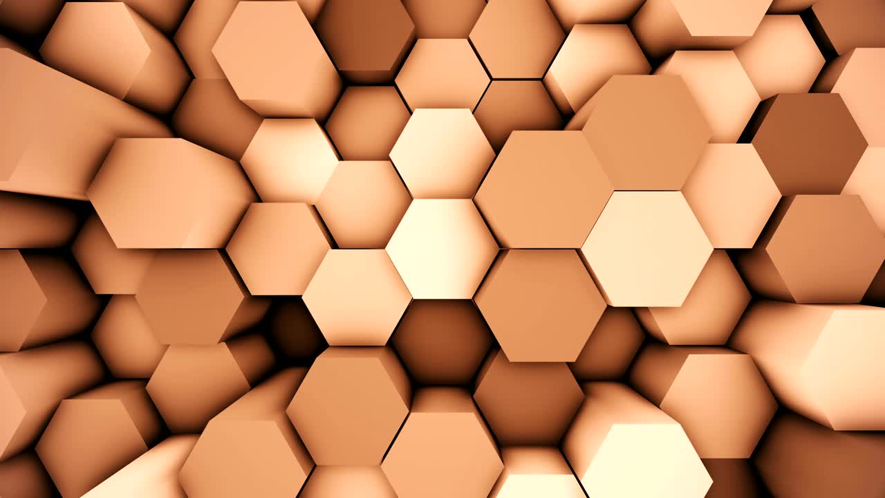 Abstract modern hex surface background. Orange loopable hexagonal 3D animation