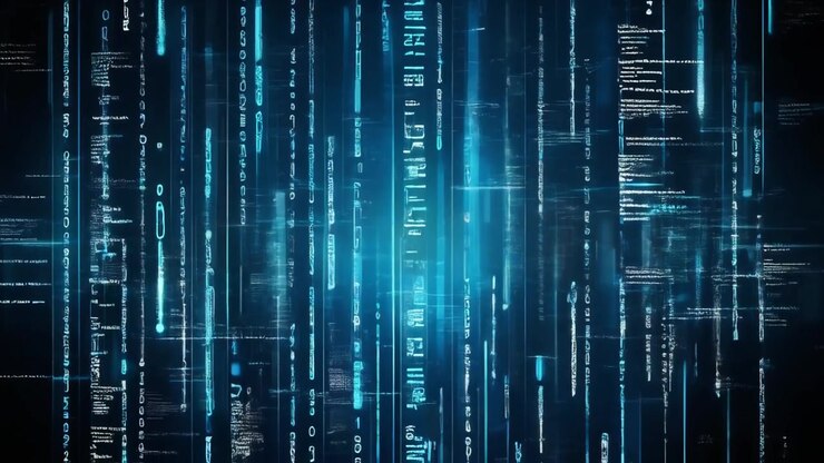 Abstract Digital Data Stream with Glowing Blue Binary Code