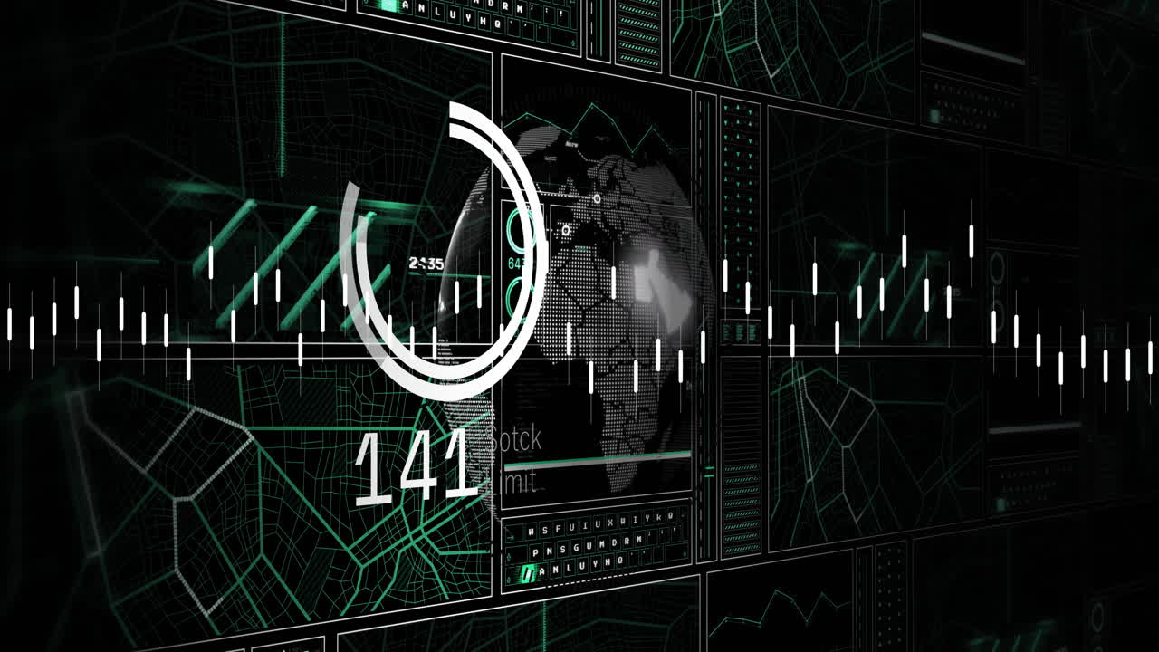 Animation of financial data processing over globe