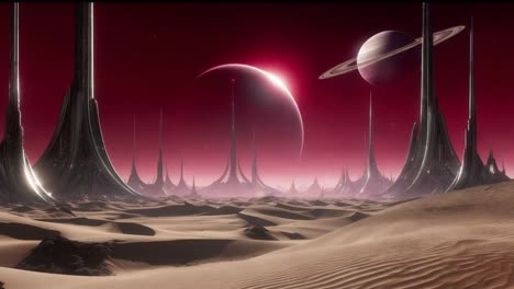 ciudad alienígena en un planeta desierto rojo