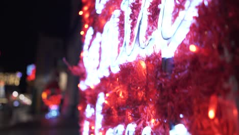 A-night-motion-shot-of-Christmas-decoration-in-Ireland,-Cork-city-center