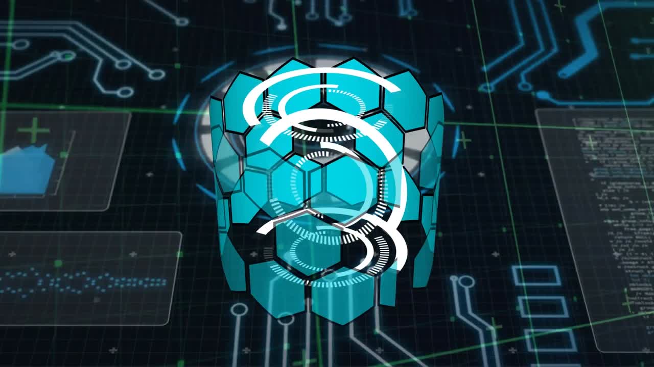 Animation of scopes scanning over computer circuit board and grid