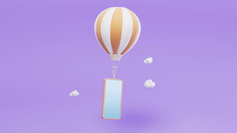 animación en bucle de globo de aire caliente y teléfono, renderización en 3d.
