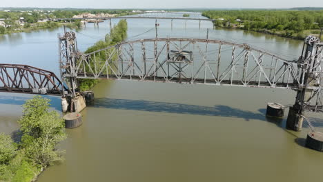 aerial view of lee creek bridge in van buren, arkansas, usa - drone shot