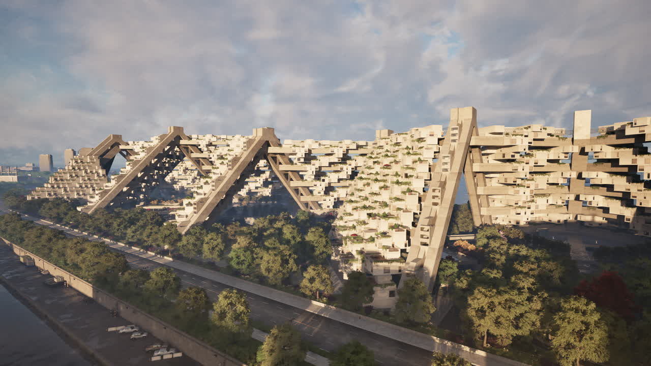 미래의 콘크리트 도시 풍경