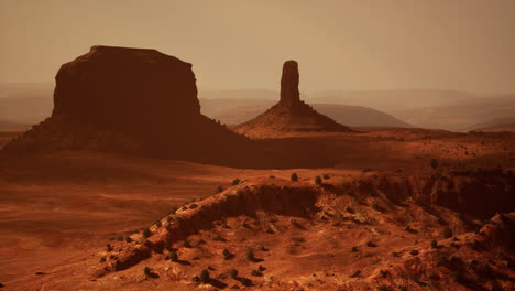 martian desert landscape: majestic rock formations at sunset