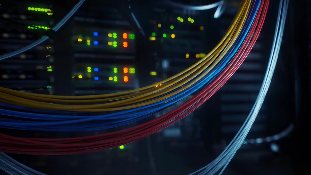 Colorful Fiber Optic Cables in a Modern Data Center
