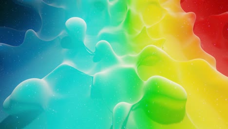 smooth abstract animation of liquid gradient rainbow color in 4k. bright matte paint surface as abstract looped festive background. glitters on viscous liquid with 3d splashes on surface like drops.