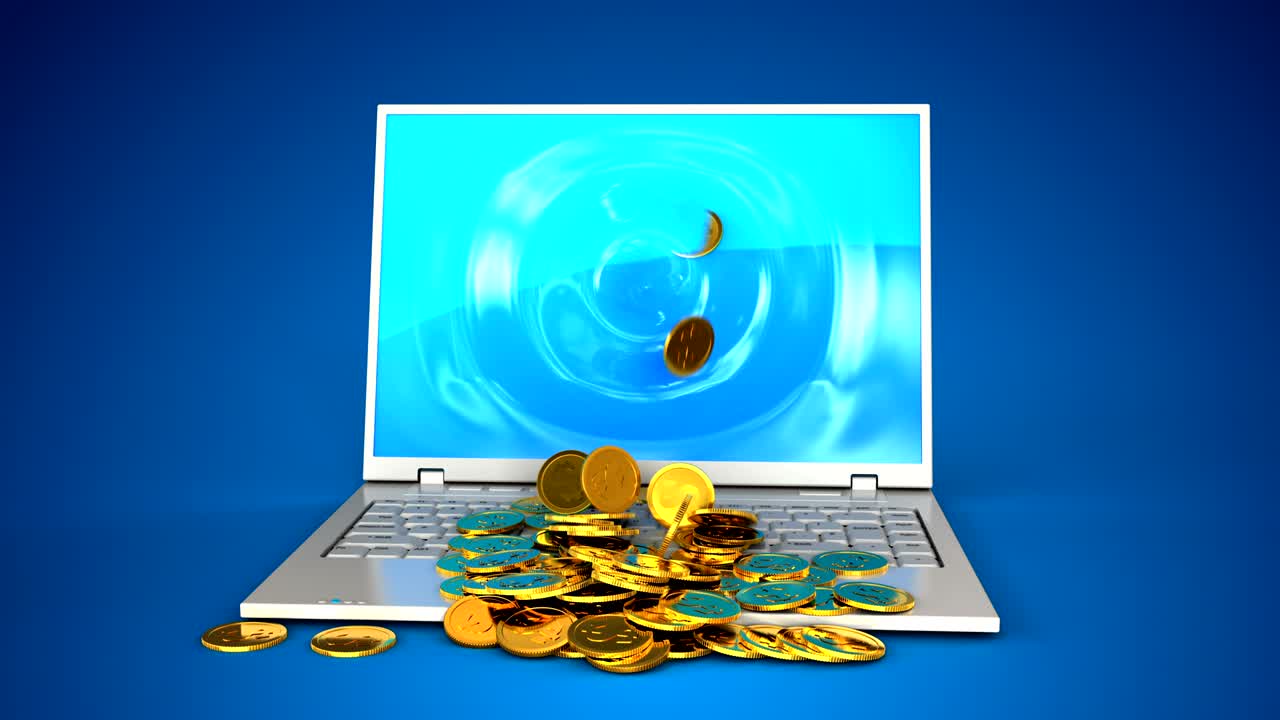 컴퓨터 스크린에서 떨어지는 동전