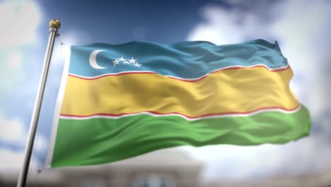 karakalpakstan flag waving slow motion 3d rendering blue sky background - seamless loop 4k