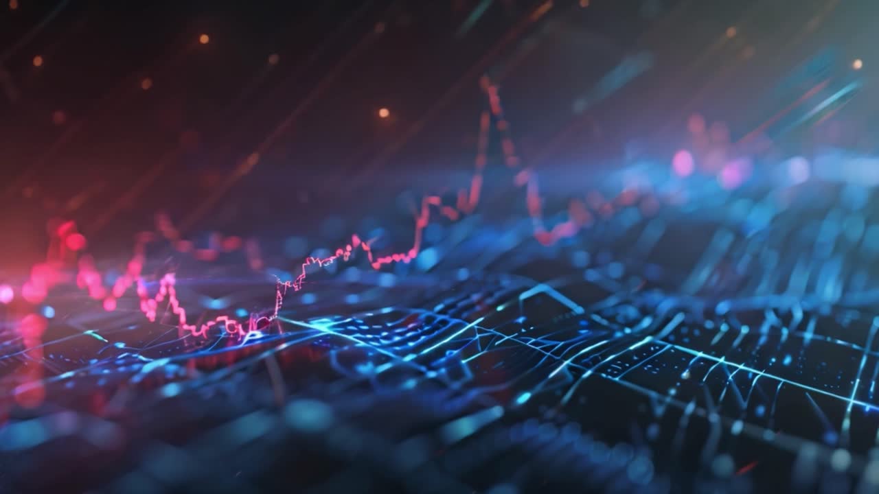 Abstract Financial Data Graph on Digital Circuit Background