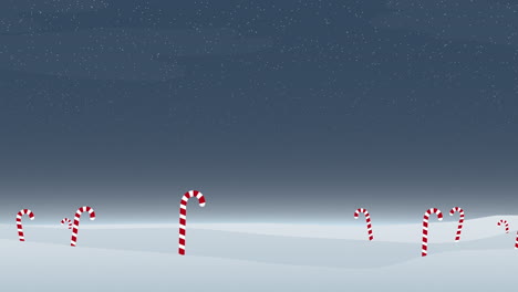 Festive-snowy-landscape-red-and-white-candy-canes-amidst-starry-night