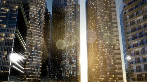 city skyscrapers at sunset