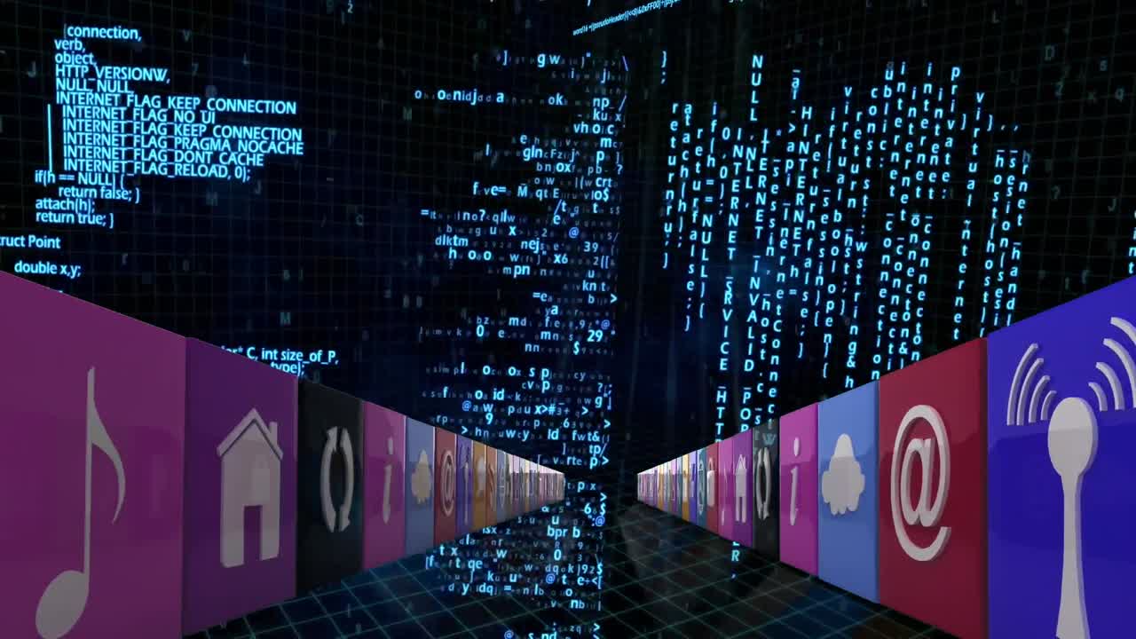 Internet icons and symbols with computer codes