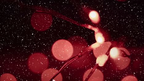 video composition with snow over blurry red  lights