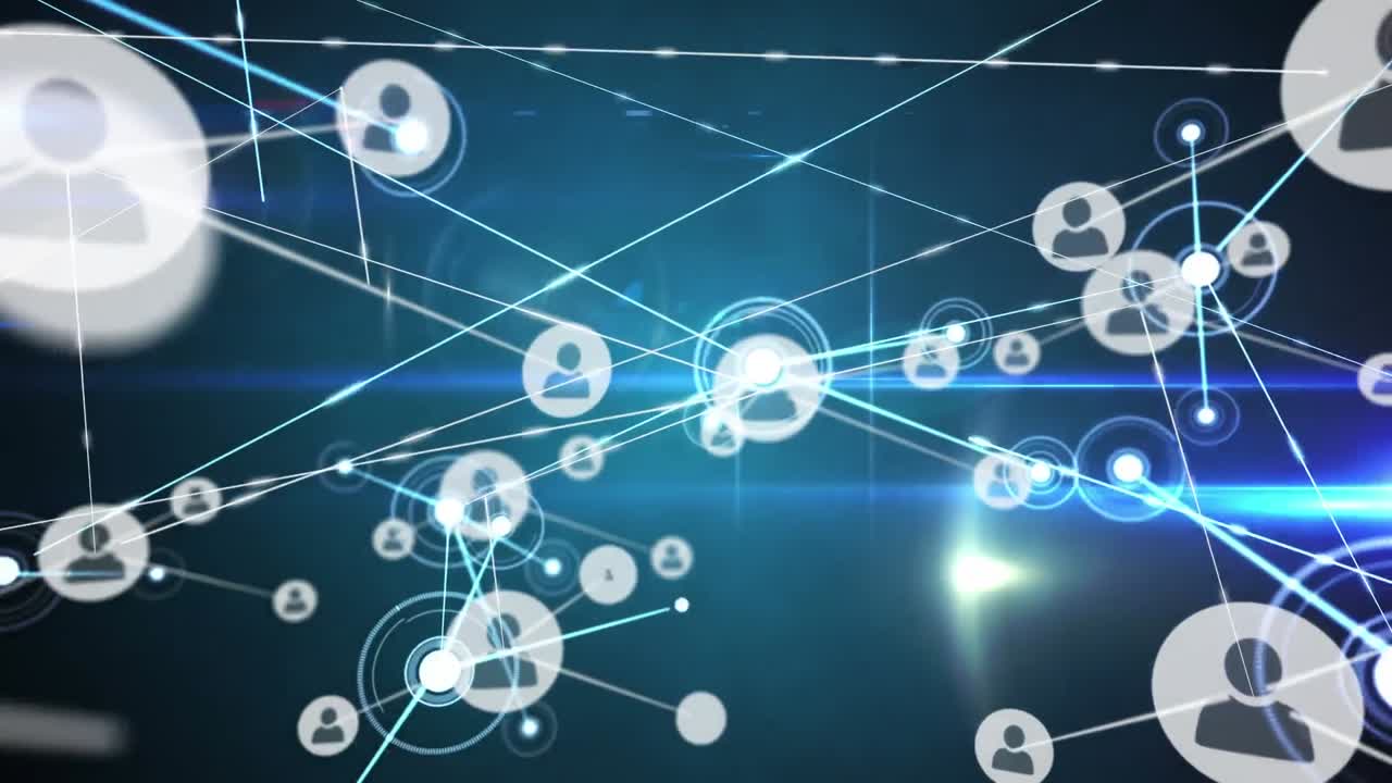 빛나는 반점 위에 있는 사람들과의 연결 네트워크 아이콘의 애니메이션