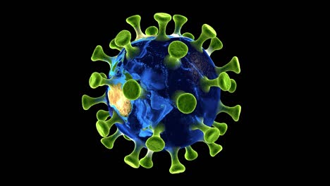 la tierra enferma con el concepto de coronavirus. el planeta tierra girando y pulsando en forma de virus corona. con máscara. bucle sin costuras. renderizado en 3d.