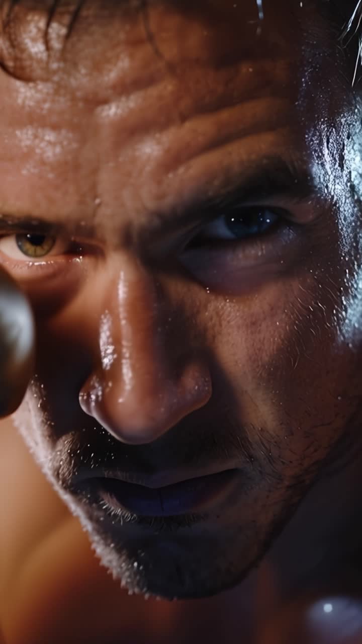 Intensa Concentrazione e Determinazione Catturate nel Ritratto di un Forte Atleta in un Ambiente di Palestra Sudata, Simbolo di Forza, Perseveranza e Passione per il Fitness