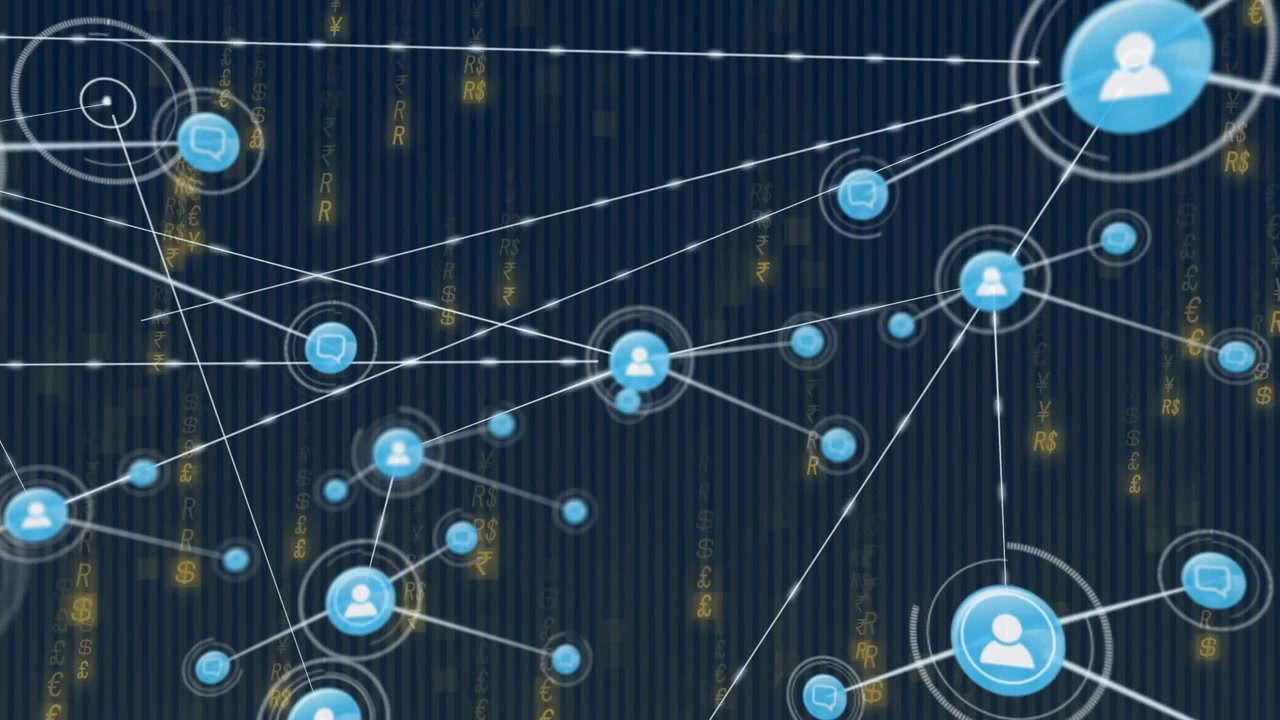 Digital Network Connection with User Icons and Financial Symbols