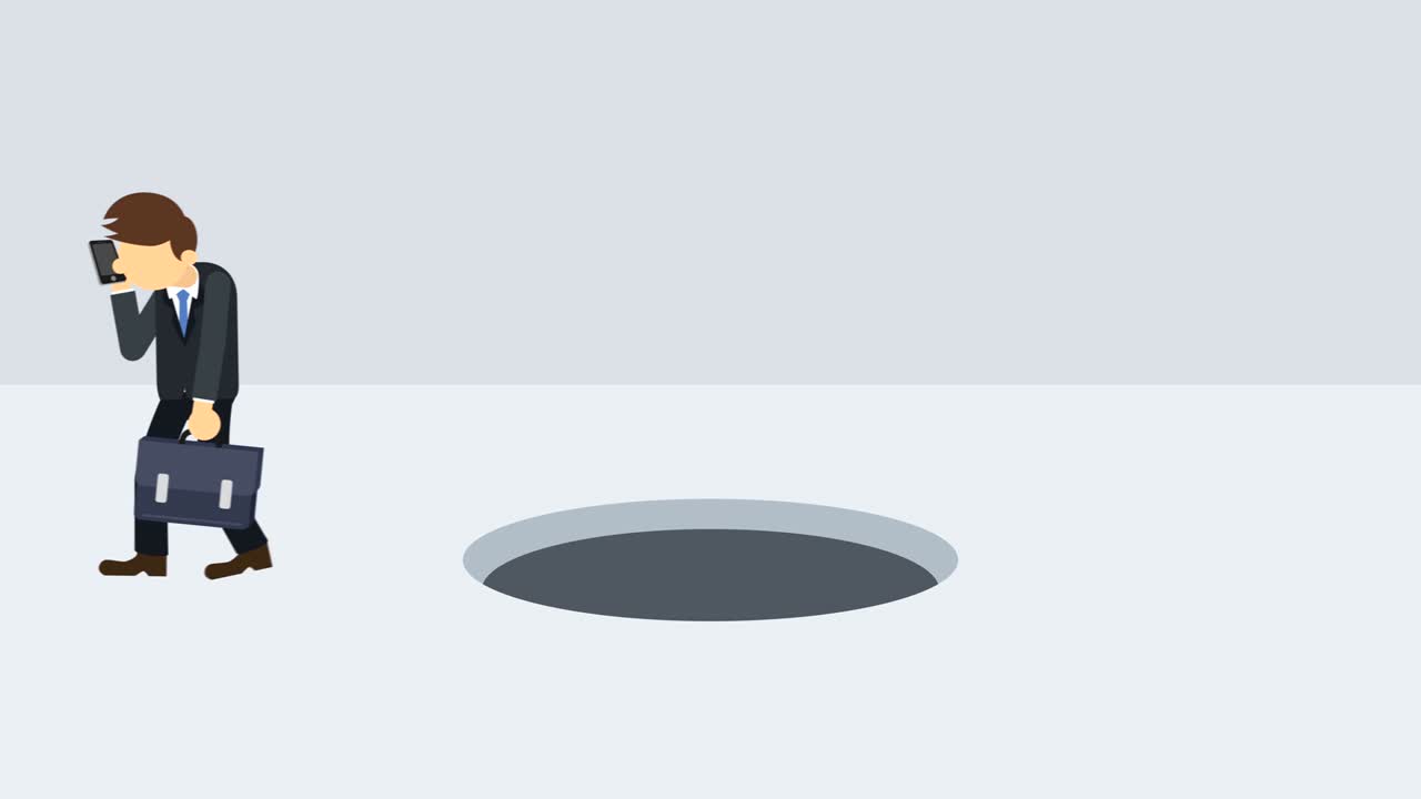 비즈니스맨은 구을 뛰어넘습니다. 위험 개념. 평평한 스타일의 루프 일러스트레이션.