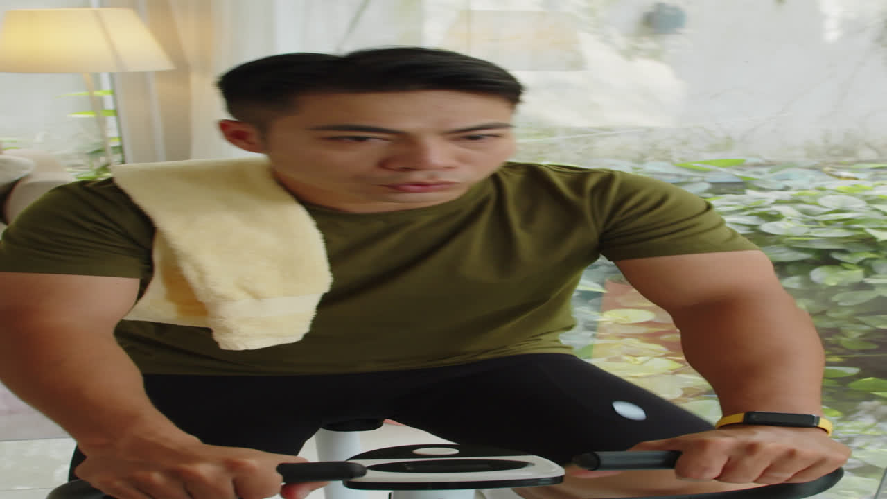 Vertical of Sportsman Training on Fitness Bike