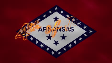 arkansas flag background for 4th of july fire lettering, loop