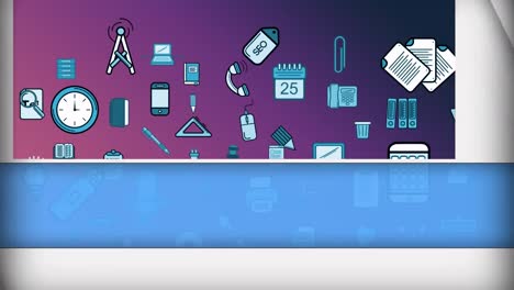 animation of school items icons on purple background