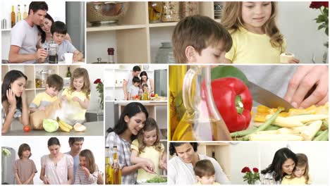 familia trabajando en la cocina