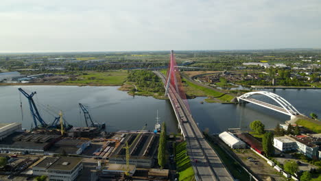 third millennium john paul ii bridge crossing martwa wisla river, aerial