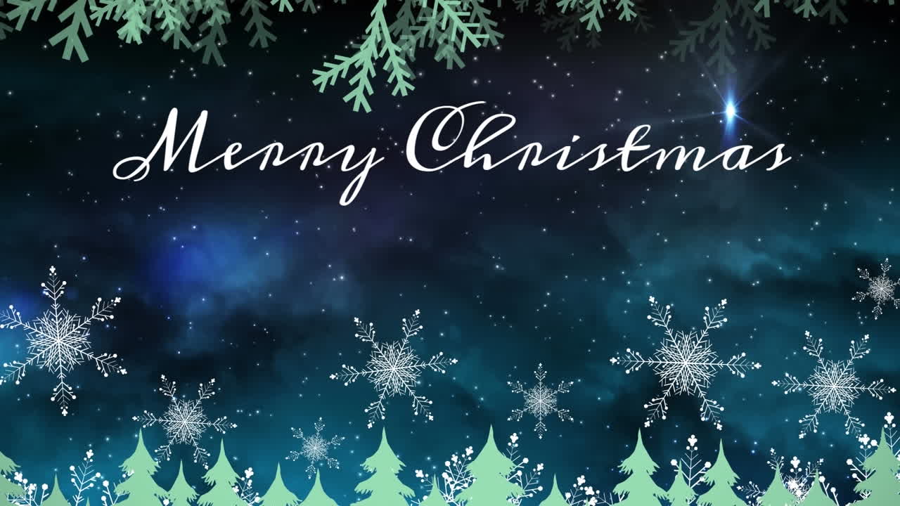 겨울 풍경 에 내리는 눈 위 에 있는 크리스마스 축하 문자 의 애니메이션