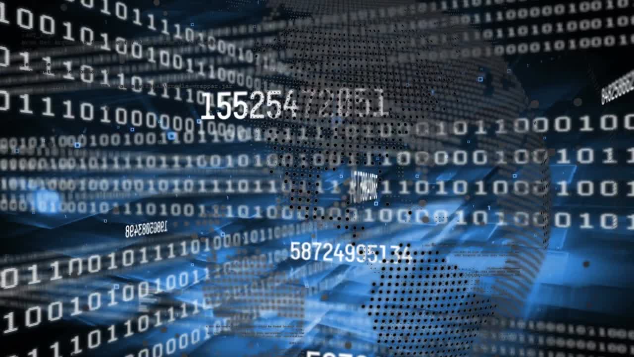 Animation of data processing with globe on black background