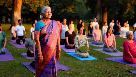 group yoga session in a park