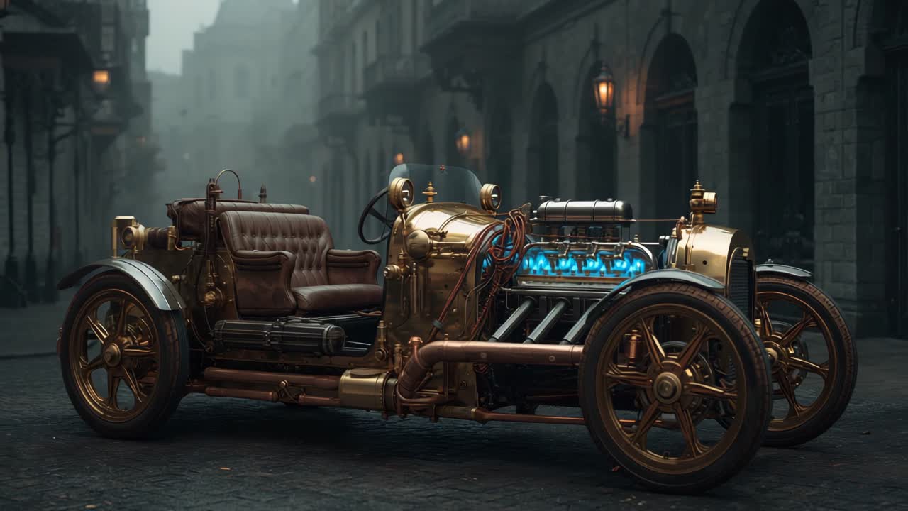 Steampunk Car in Foggy City