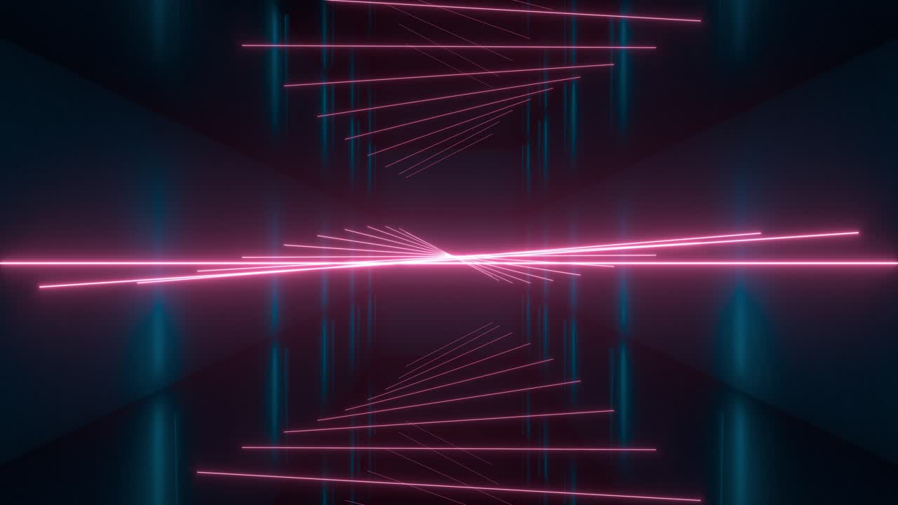 rotazione in loop di linee luminose nel tunnel buio, rendering 3d.