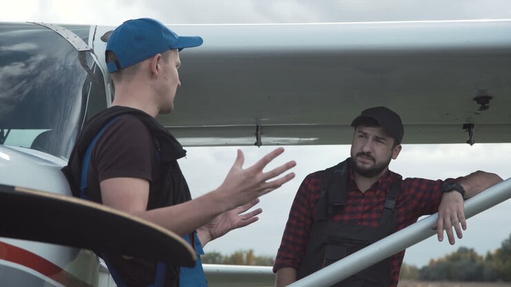 Two Pilots Discussing at an Airport